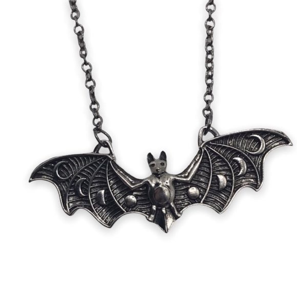Jewelry - Bat with lunar cycle design necklace goth Gothic